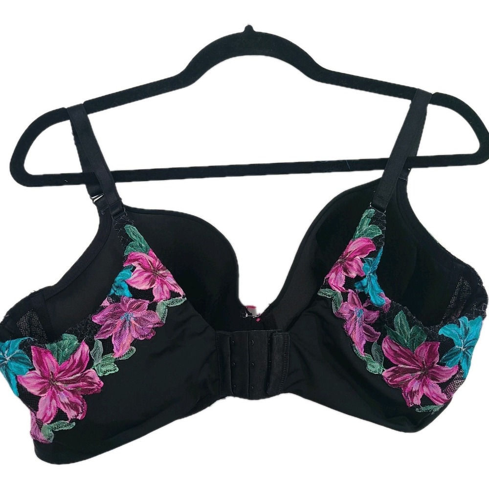 Torrid Lightly Lined Perfect T Shirt Floral Black Teal Pink Bra ‎ 44C - Picture 5 of 11